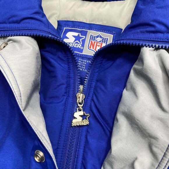 Dallas Cowboys Starter Parka Coat Medium NFL Football‎ Hood Spellout Zip Blue - Picture 9 of 12